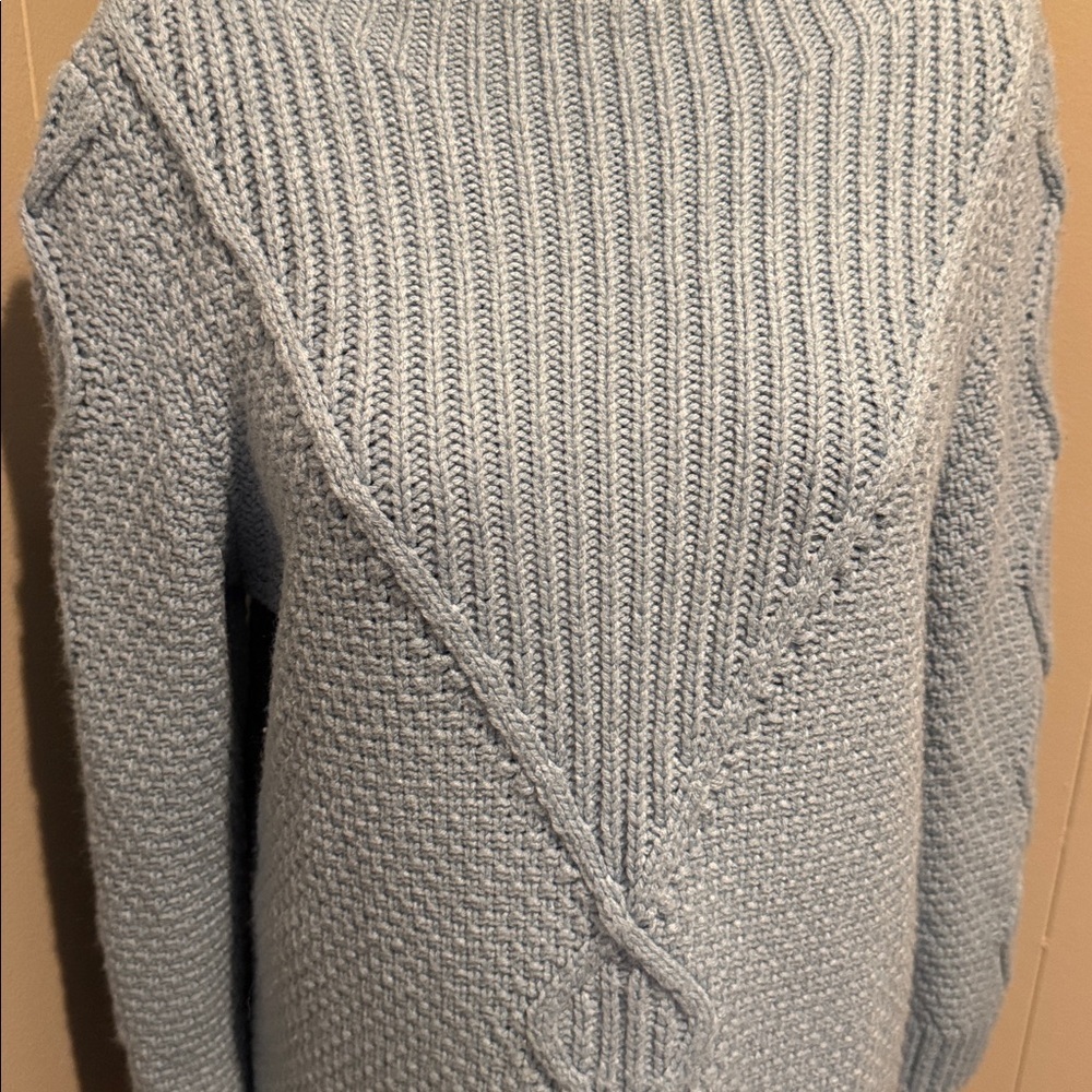 Karl Lagerfeld sky blue ribbed basket weave twisted rope pattern knit sweater. S - Picture 2 of 6
